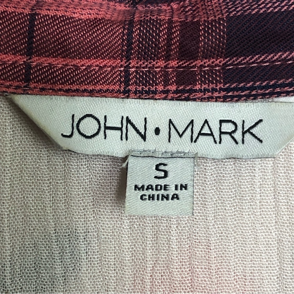 JOHN • Mark mixed media plaid embroidered button-down shirt - Picture 4 of 11